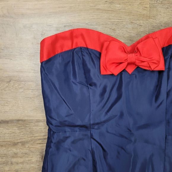 H&M Strapless Silk Dress Red Blue Sweetheart Sleeveless Sheath Casual Cocktail - Picture 2 of 12